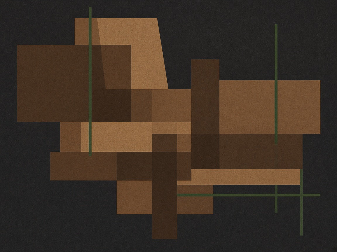 Geometric timber rectangles suggesting a post-and-rail fence